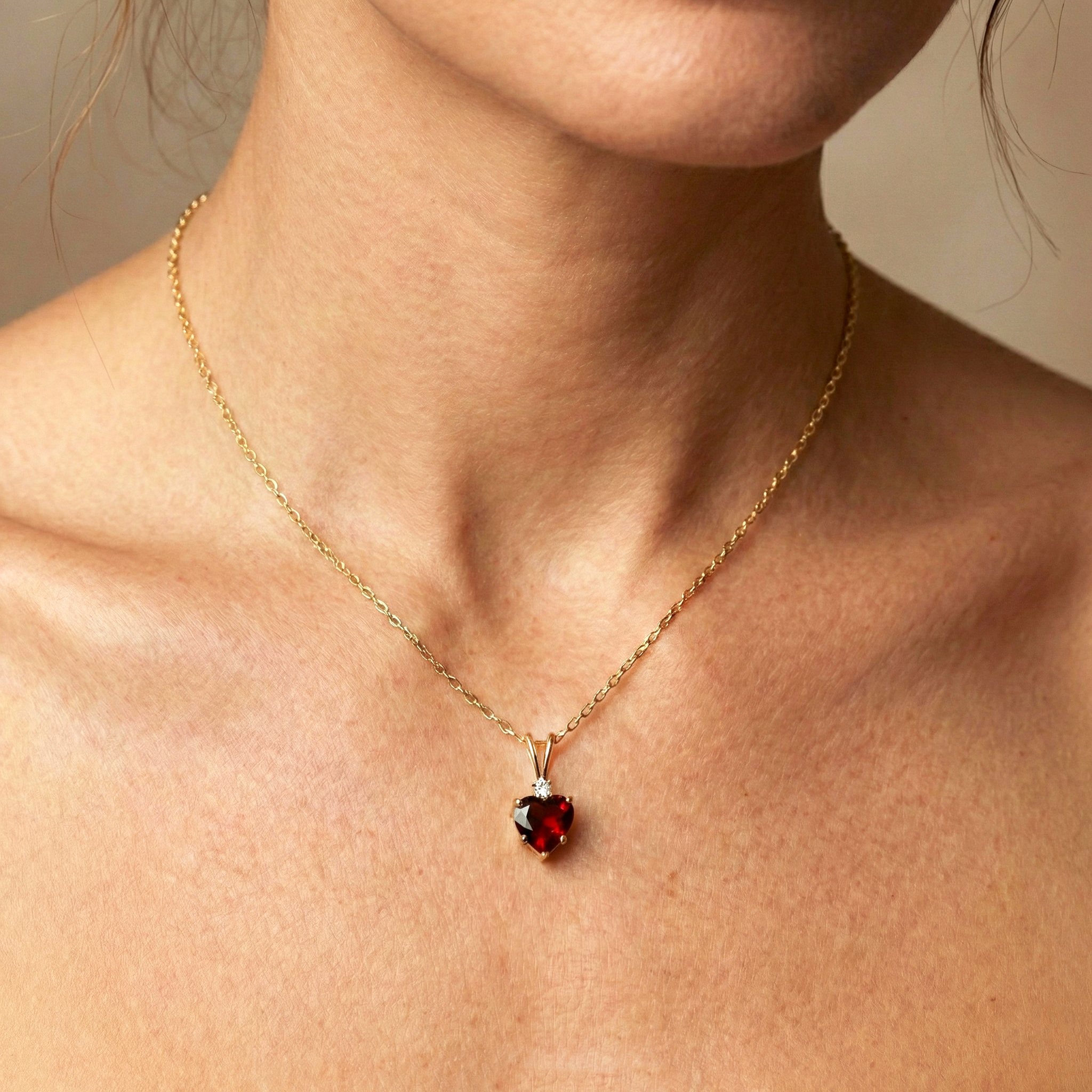 10K Gold Garnet Heart Pendant Necklace, January Birthstone 6x6mm