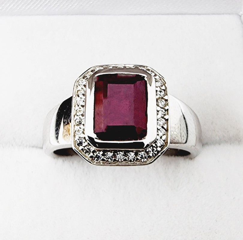 Rhodium Plated Silver Ruby Ring