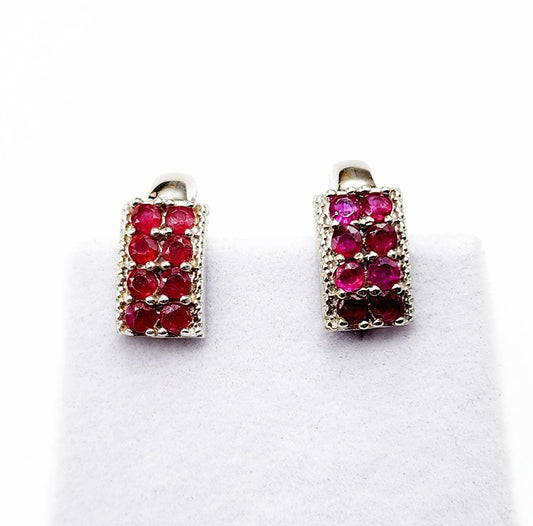 Rhodium Plated Sterling Silver Natural Ruby Earrings