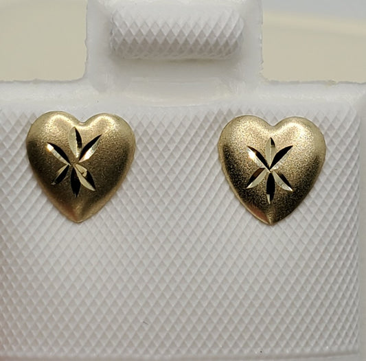 10K Yellow Gold Heart Shaped Screw Back Earrings