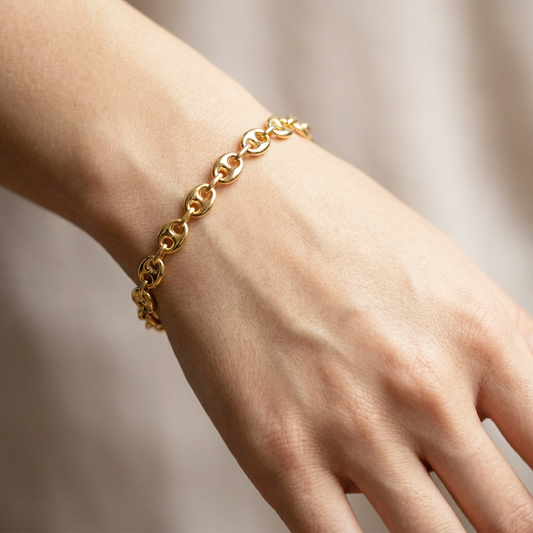 10K Yellow Gold Mariner Link Bracelet | Italian Design, 7mm