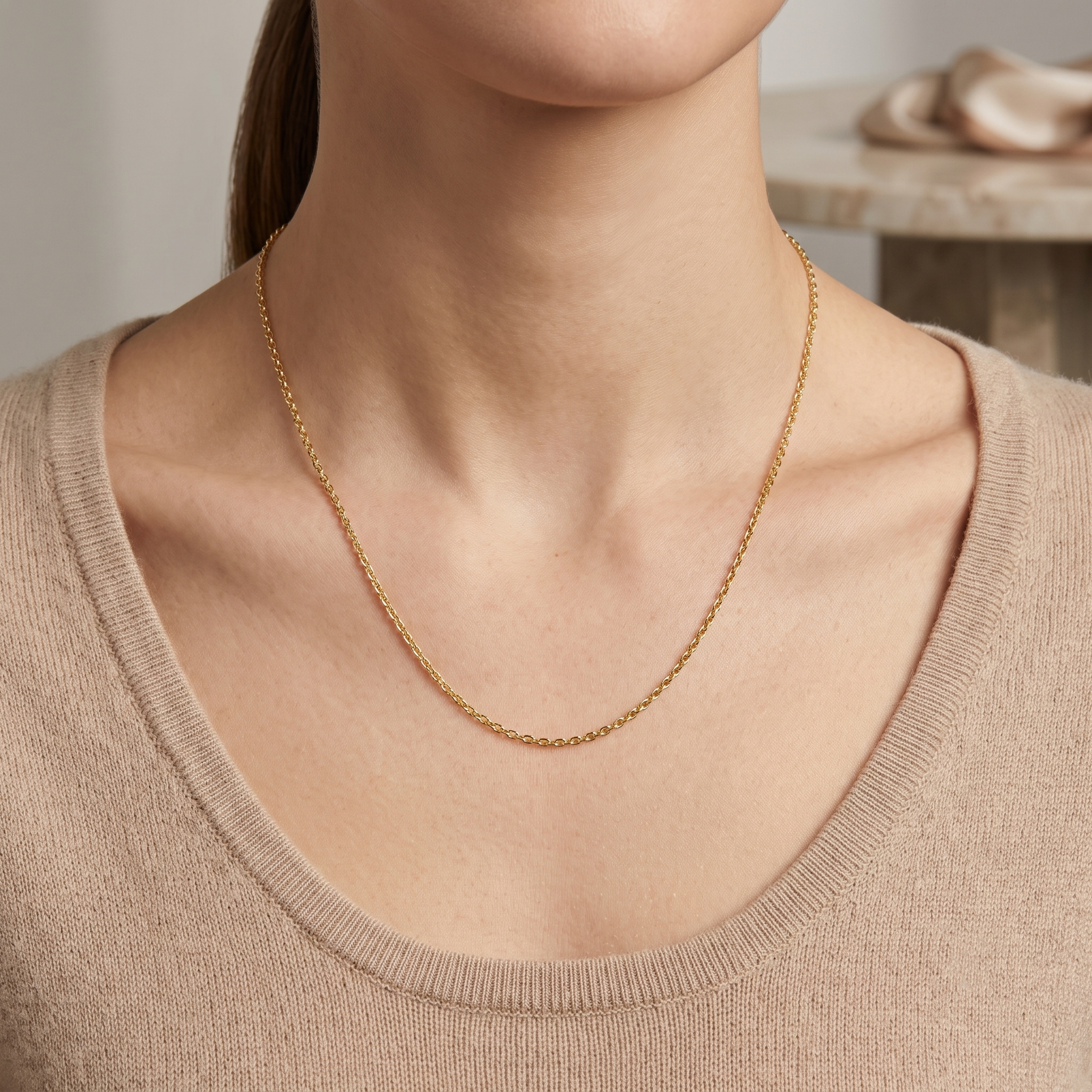 10K Yellow Gold Cable Link Chain Necklace, 1.4mm Dainty Unisex Chain, 18 Inches