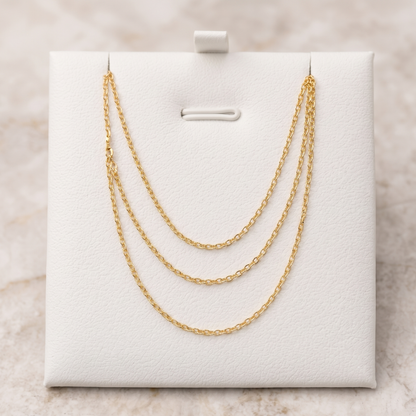 10K Yellow Gold Cable Link Chain Necklace, 1.4mm Dainty Unisex Chain, 18 Inches