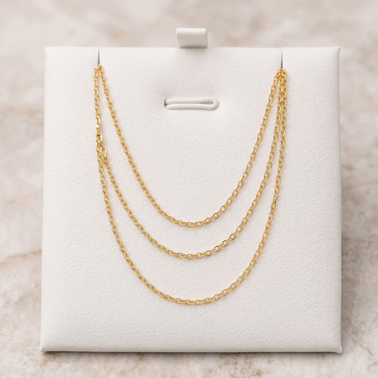 10K Yellow Gold Cable Link Chain Necklace, 1.4mm Dainty Unisex Chain, 18 Inches