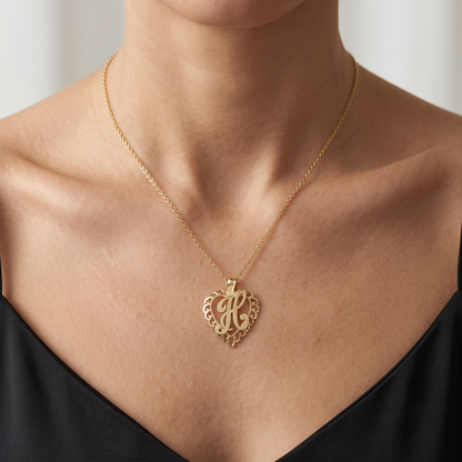 10K Yellow Gold Letter H Heart Pendant Necklace