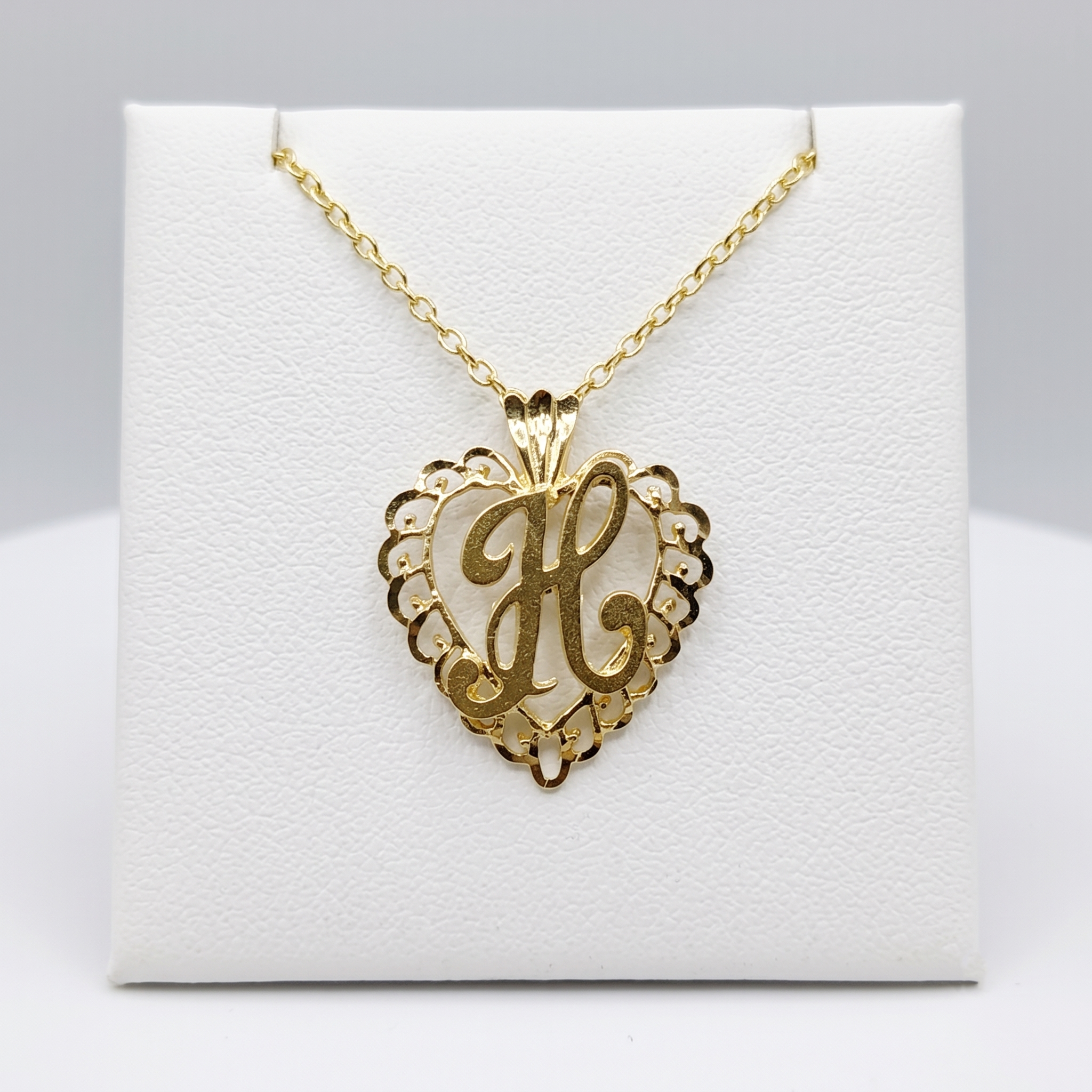 10K Yellow Gold Letter H Heart Pendant Necklace
