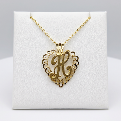 10K Yellow Gold Letter H Heart Pendant Necklace