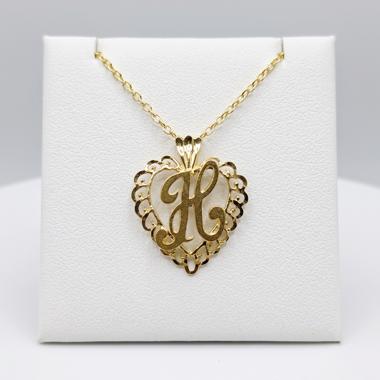 10K Yellow Gold Letter H Heart Pendant Necklace