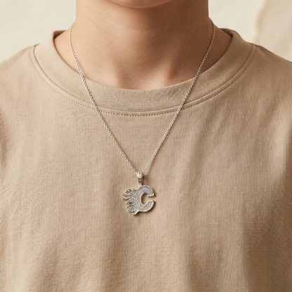 Sterling Silver Calgary Flames C Logo Pendant Necklace