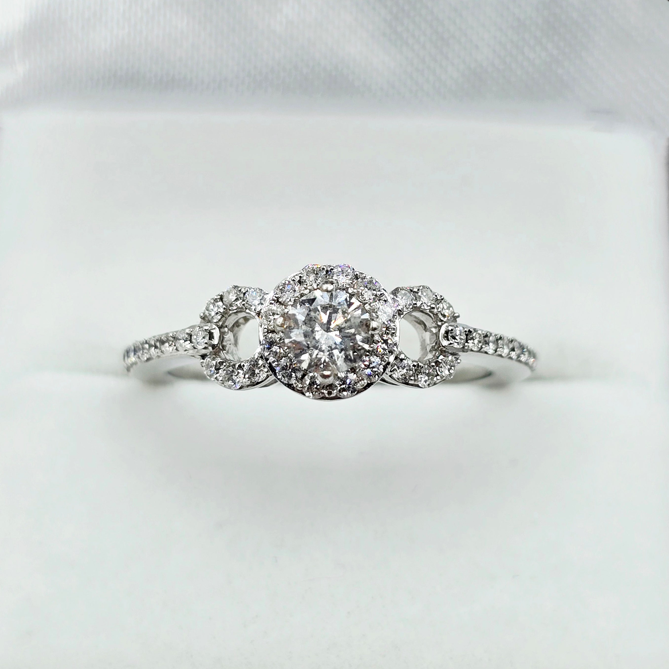 14K White Gold Diamond Engagement Ring, Natural Diamond Ring, Halo Promise Ring, Round Diamond Bridal Ring, Solid Gold Gift for Her