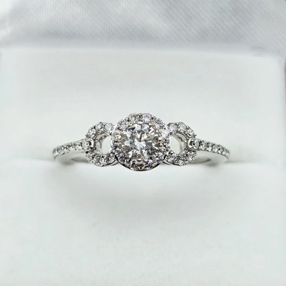14K White Gold Diamond Engagement Ring, Natural Diamond Ring, Halo Promise Ring, Round Diamond Bridal Ring, Solid Gold Gift for Her