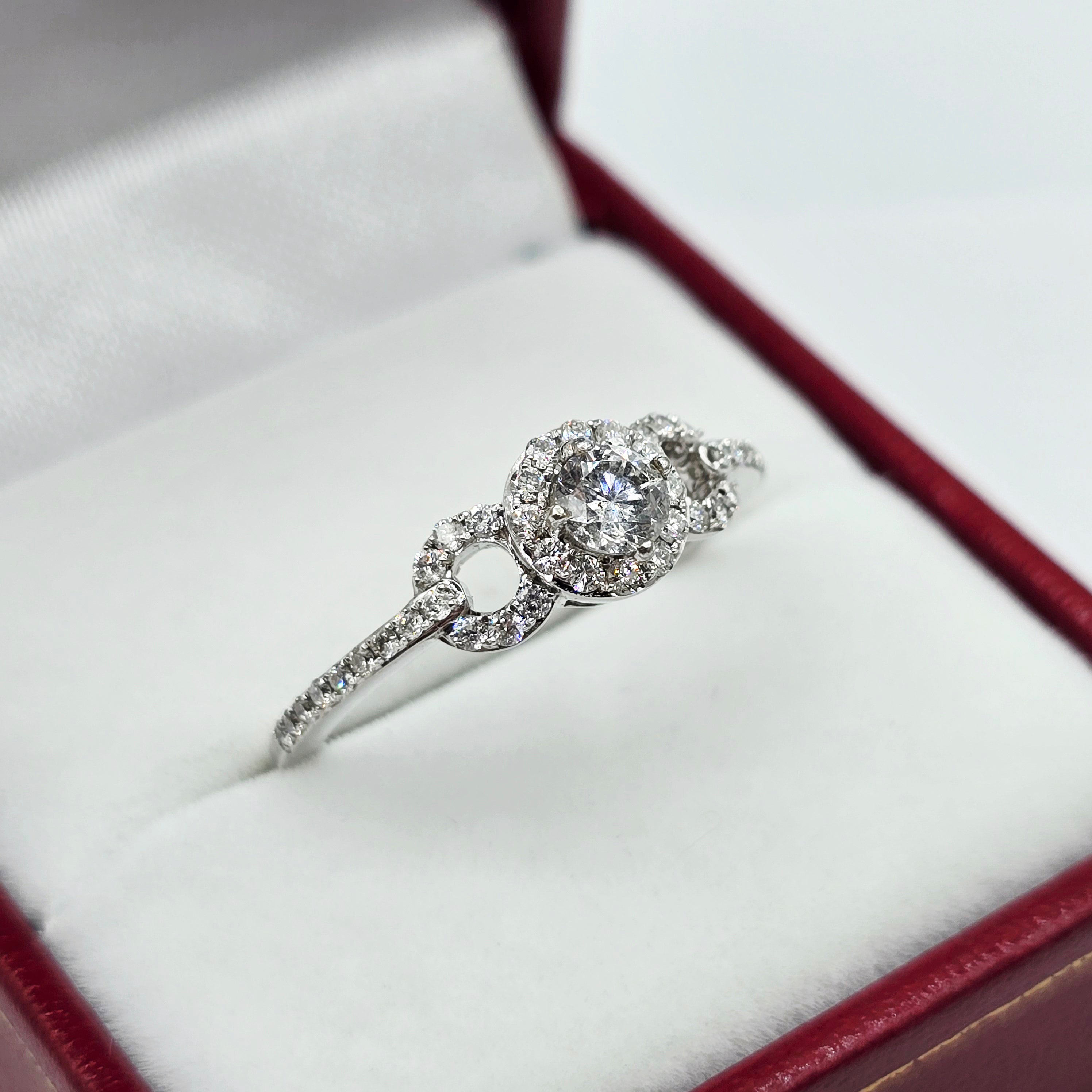 14K White Gold Diamond Engagement Ring, Natural Diamond Ring, Halo Promise Ring, Round Diamond Bridal Ring, Solid Gold Gift for Her