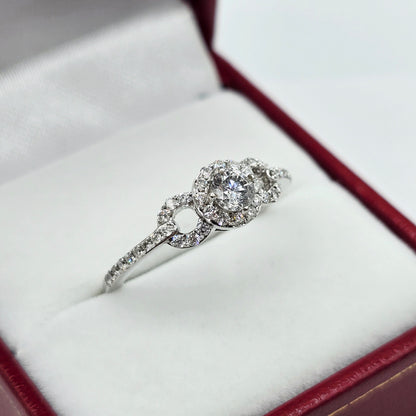 14K White Gold Diamond Engagement Ring, Natural Diamond Ring, Halo Promise Ring, Round Diamond Bridal Ring, Solid Gold Gift for Her