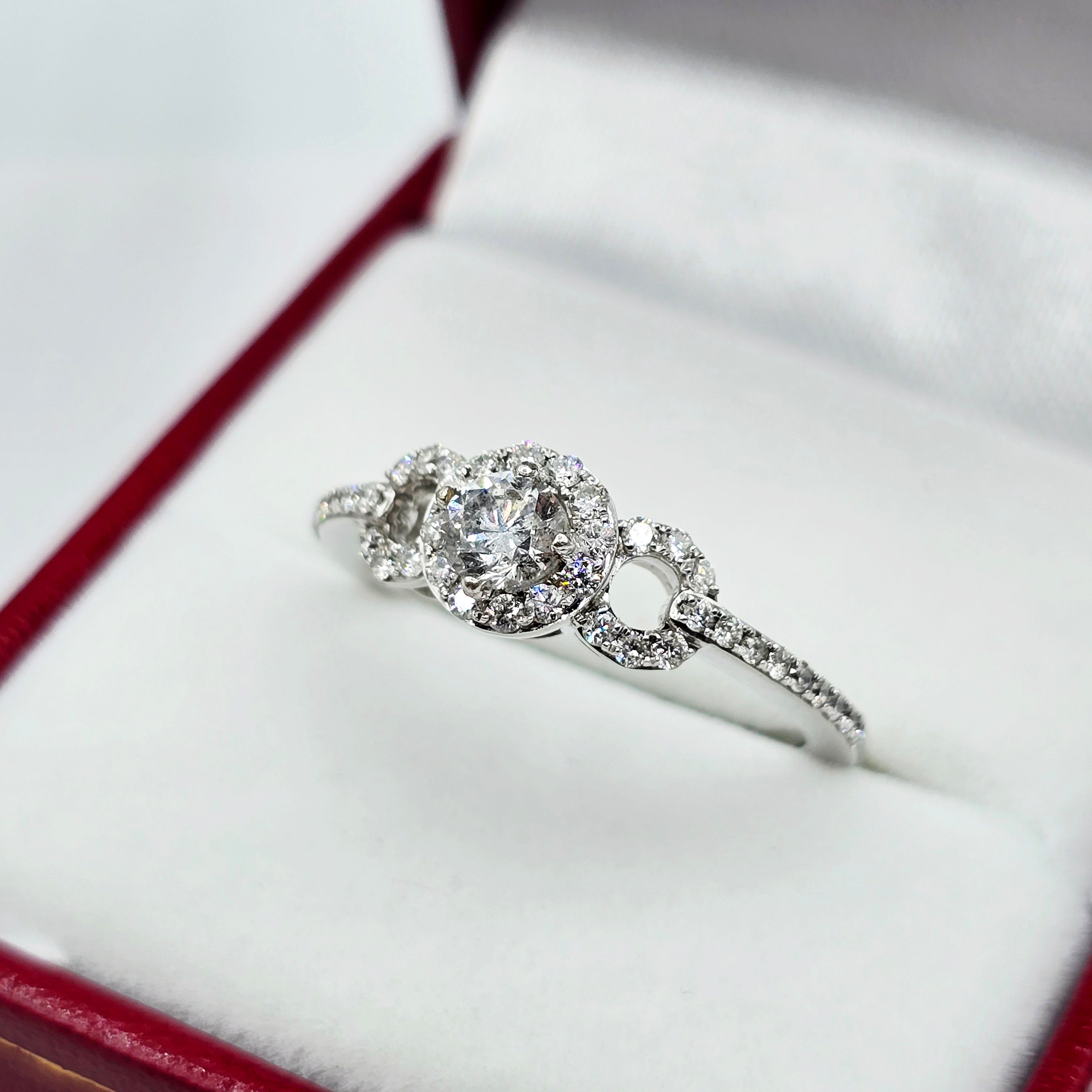 14K White Gold Diamond Engagement Ring, Natural Diamond Ring, Halo Promise Ring, Round Diamond Bridal Ring, Solid Gold Gift for Her
