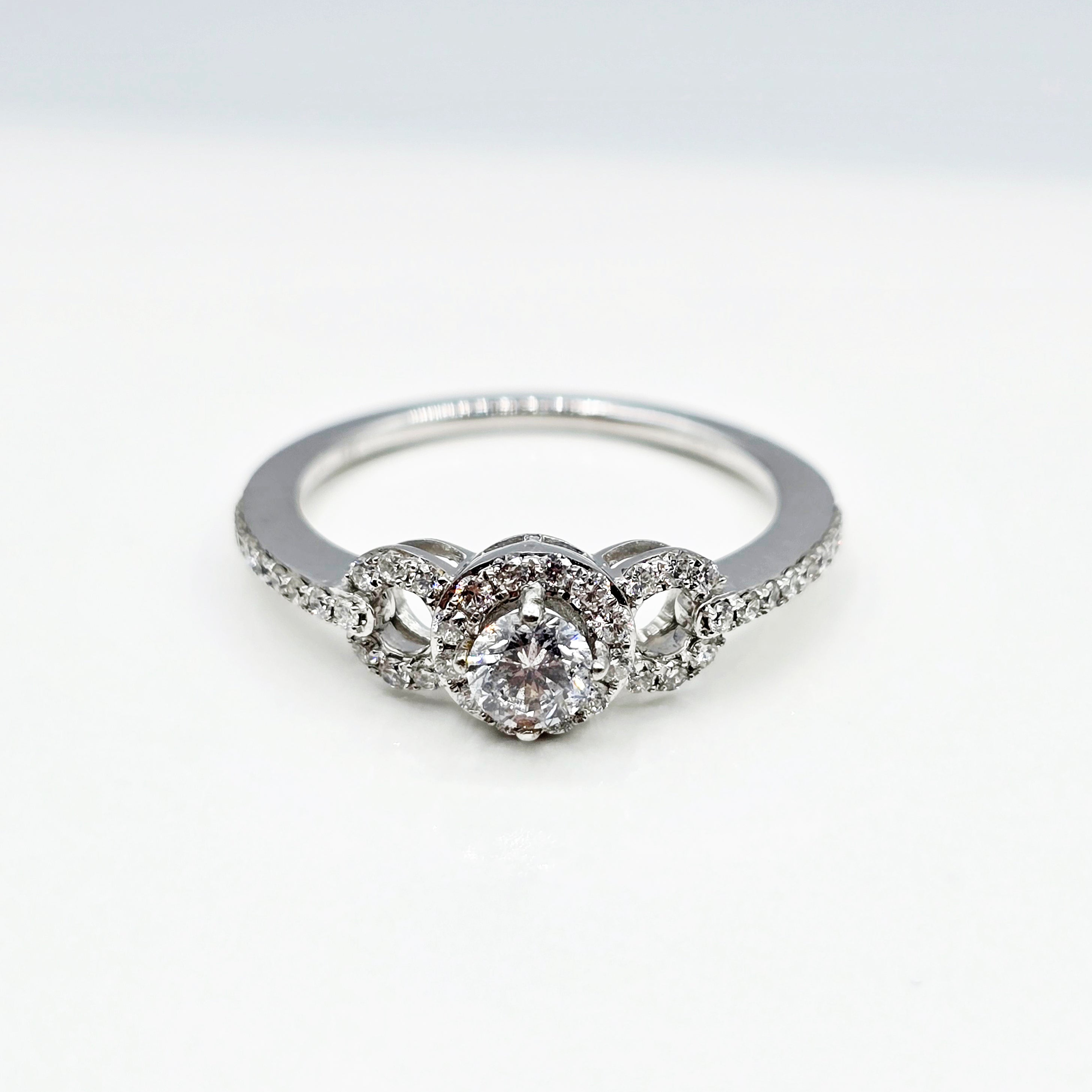 14K White Gold Diamond Engagement Ring, Natural Diamond Ring, Halo Promise Ring, Round Diamond Bridal Ring, Solid Gold Gift for Her