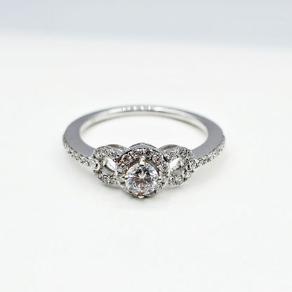 14K White Gold Diamond Engagement Ring, Natural Diamond Ring, Halo Promise Ring, Round Diamond Bridal Ring, Solid Gold Gift for Her