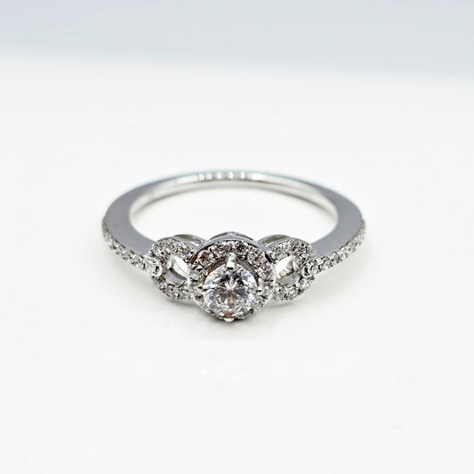 14K White Gold Diamond Engagement Ring, Natural Diamond Ring, Halo Promise Ring, Round Diamond Bridal Ring, Solid Gold Gift for Her