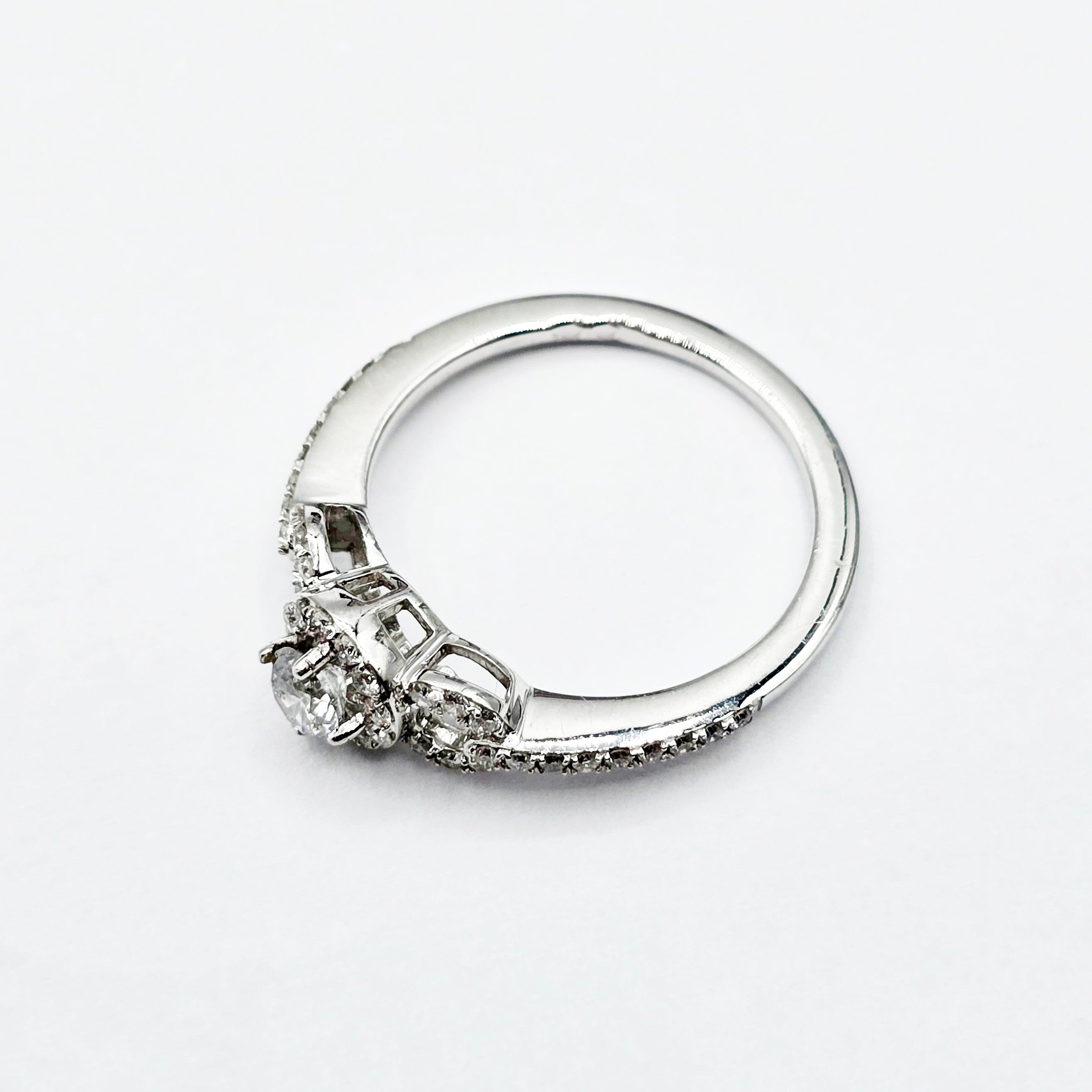 14K White Gold Diamond Engagement Ring, Natural Diamond Ring, Halo Promise Ring, Round Diamond Bridal Ring, Solid Gold Gift for Her