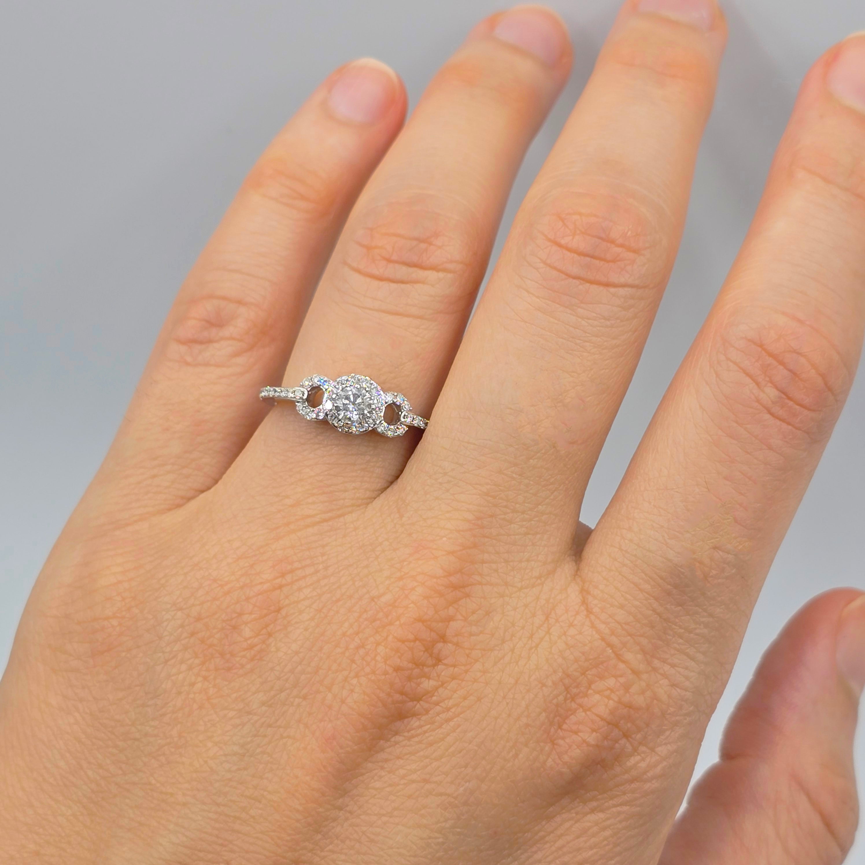 14K White Gold Diamond Engagement Ring, Natural Diamond Ring, Halo Promise Ring, Round Diamond Bridal Ring, Solid Gold Gift for Her
