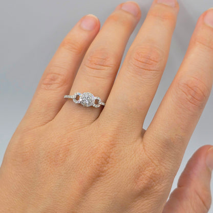 14K White Gold Diamond Engagement Ring, Natural Diamond Ring, Halo Promise Ring, Round Diamond Bridal Ring, Solid Gold Gift for Her