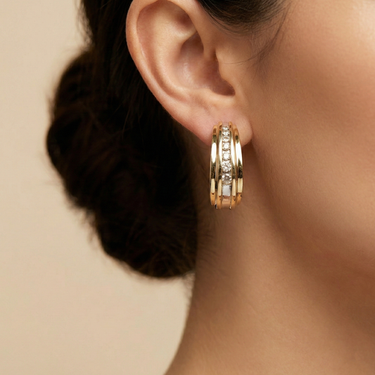 14K Yellow Gold Diamond Hoop Earrings, Bridal Jewelry (1.0ct)