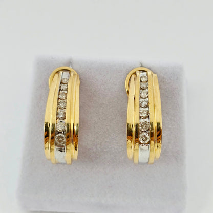 14K Yellow Gold Diamond Huggie Earrings, Natural Diamond Hoop Earrings, Solid Gold Hinged Hoops, Luxury Diamond Earrings, Gift for Her