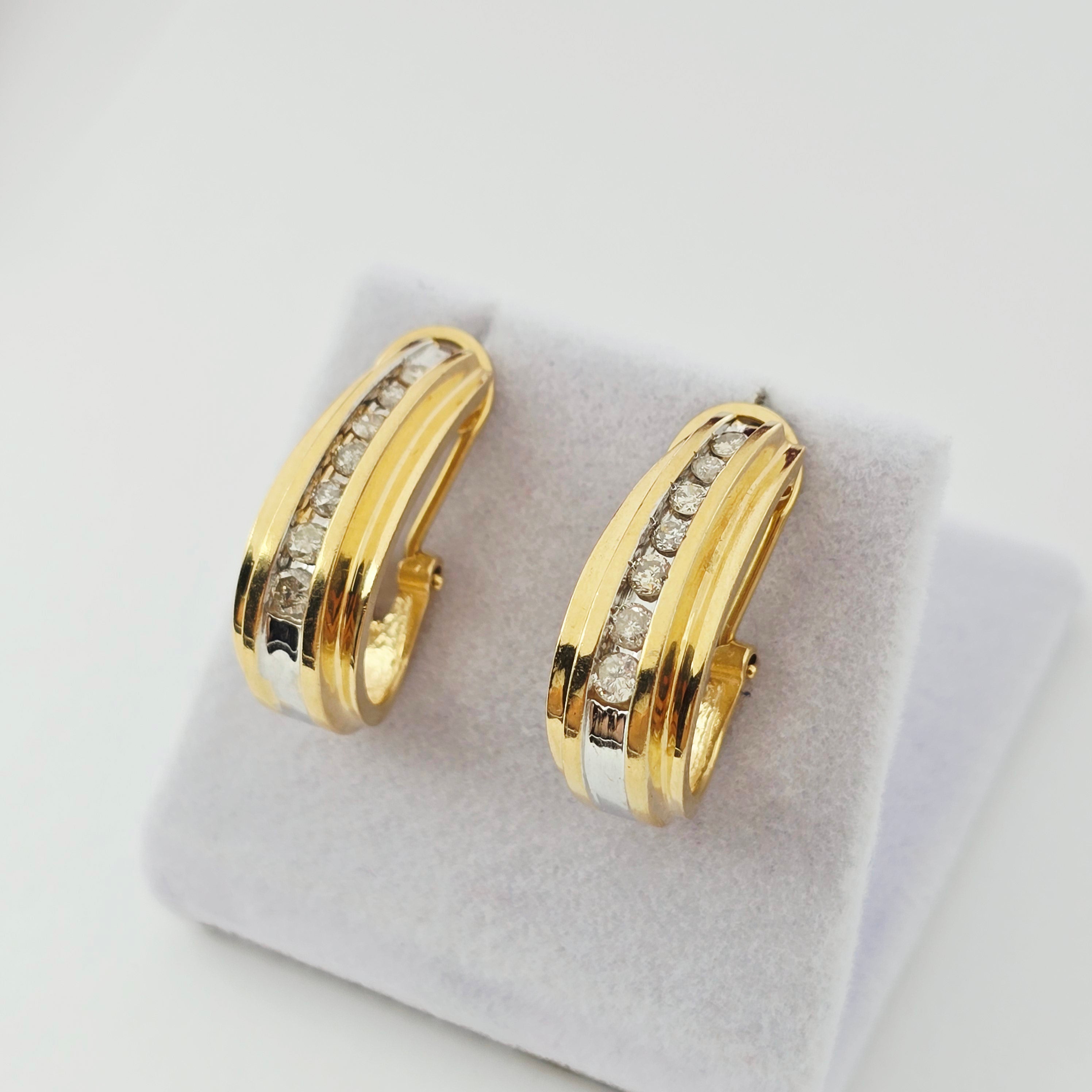 14K Yellow Gold Diamond Huggie Earrings, Natural Diamond Hoop Earrings, Solid Gold Hinged Hoops, Luxury Diamond Earrings, Gift for Her