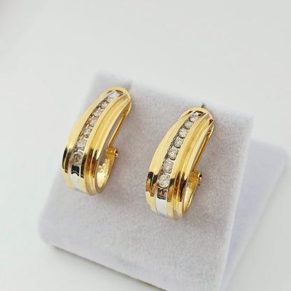 14K Yellow Gold Diamond Huggie Earrings, Natural Diamond Hoop Earrings, Solid Gold Hinged Hoops, Luxury Diamond Earrings, Gift for Her