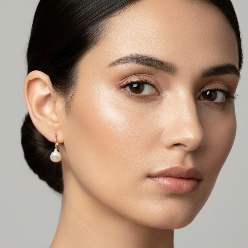 14K Yellow Gold Lever back Pearl Earrings with Diamond Accent, Genuine Pearl Drop Earrings, Elegant Fine Jewelry Gift for Her