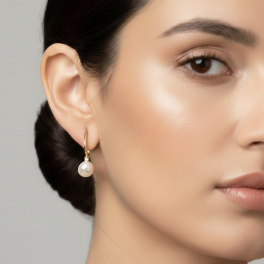 14K Yellow Gold Lever back Pearl Earrings with Diamond Accent, Genuine Pearl Drop Earrings, Elegant Fine Jewelry Gift for Her