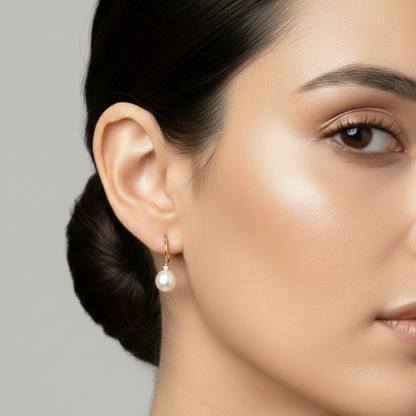 14K Yellow Gold Lever back Pearl Earrings with Diamond Accent, Genuine Pearl Drop Earrings, Elegant Fine Jewelry Gift for Her
