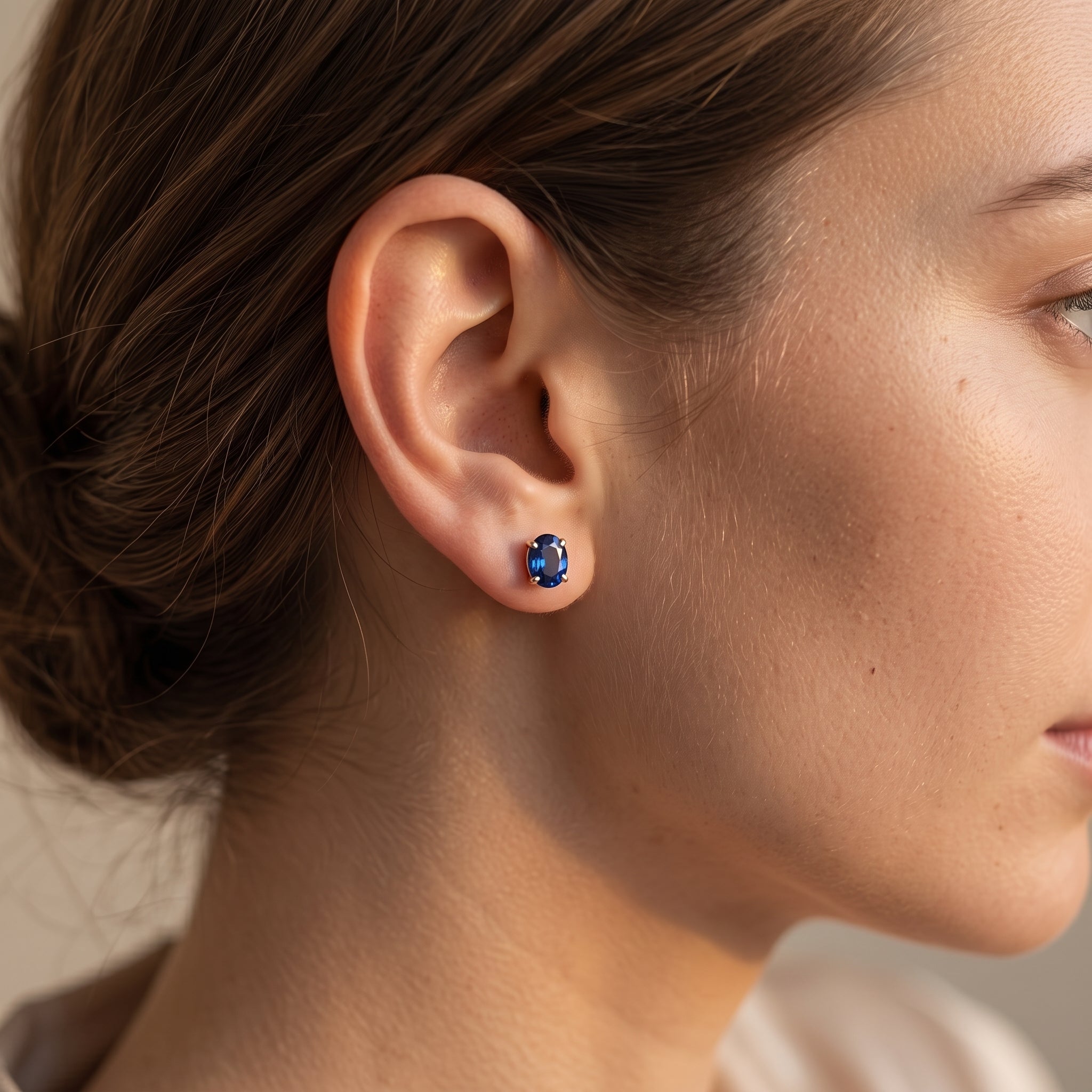 14K Gold Blue Sapphire 7x5mm Stud Earrings: September Birthstone Jewelry