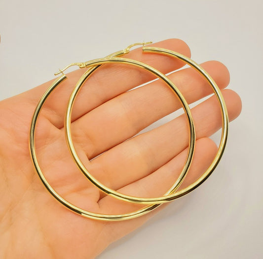 10K Yellow Gold Hoop Earrings, 75mm