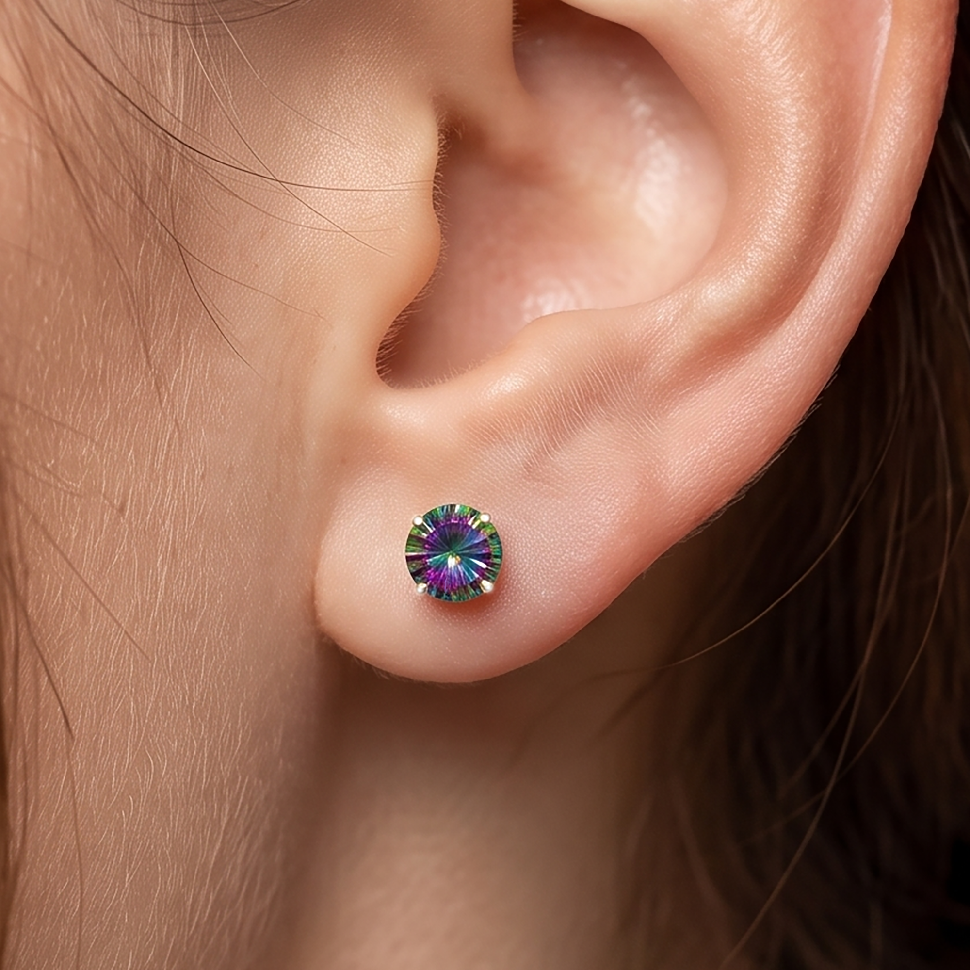 10K White Gold Mystic Topaz Stud Earrings, Genuine Mystic Topaz Earrings, 6x6mm Gemstone Studs, Handmade in Canada, Gift for Her