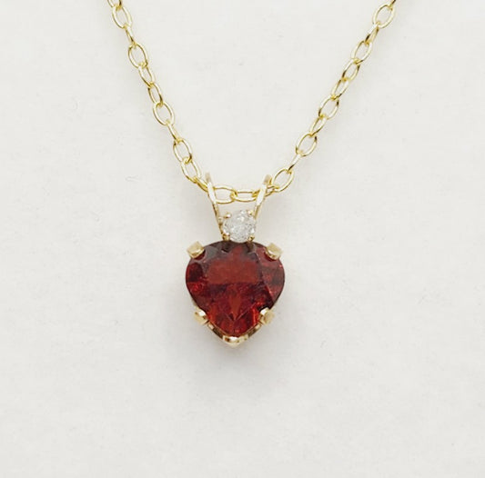 10K Yellow Gold Genuine Garnet 6x6mm with Diamond Pendant