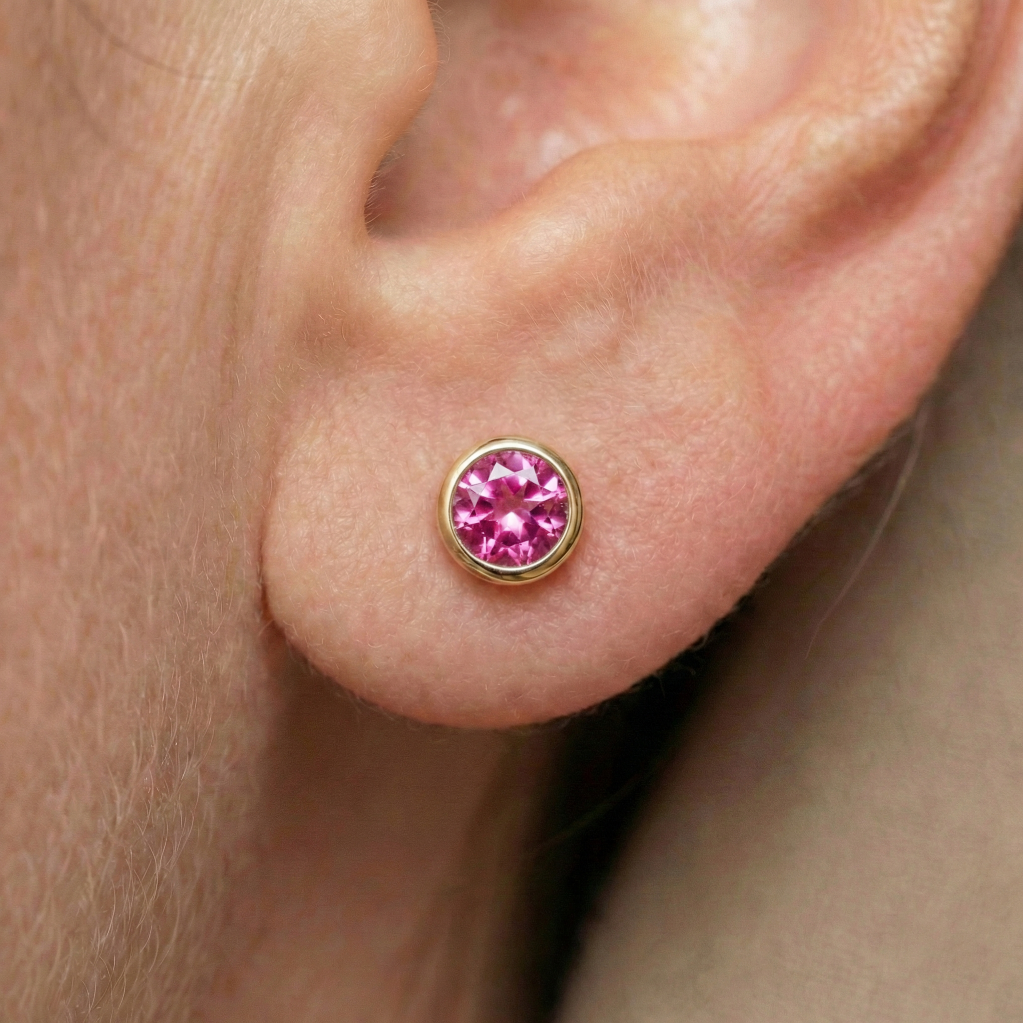 14K Yellow Gold Pink Topaz Stud Earrings, Genuine Gemstone 5x5mm