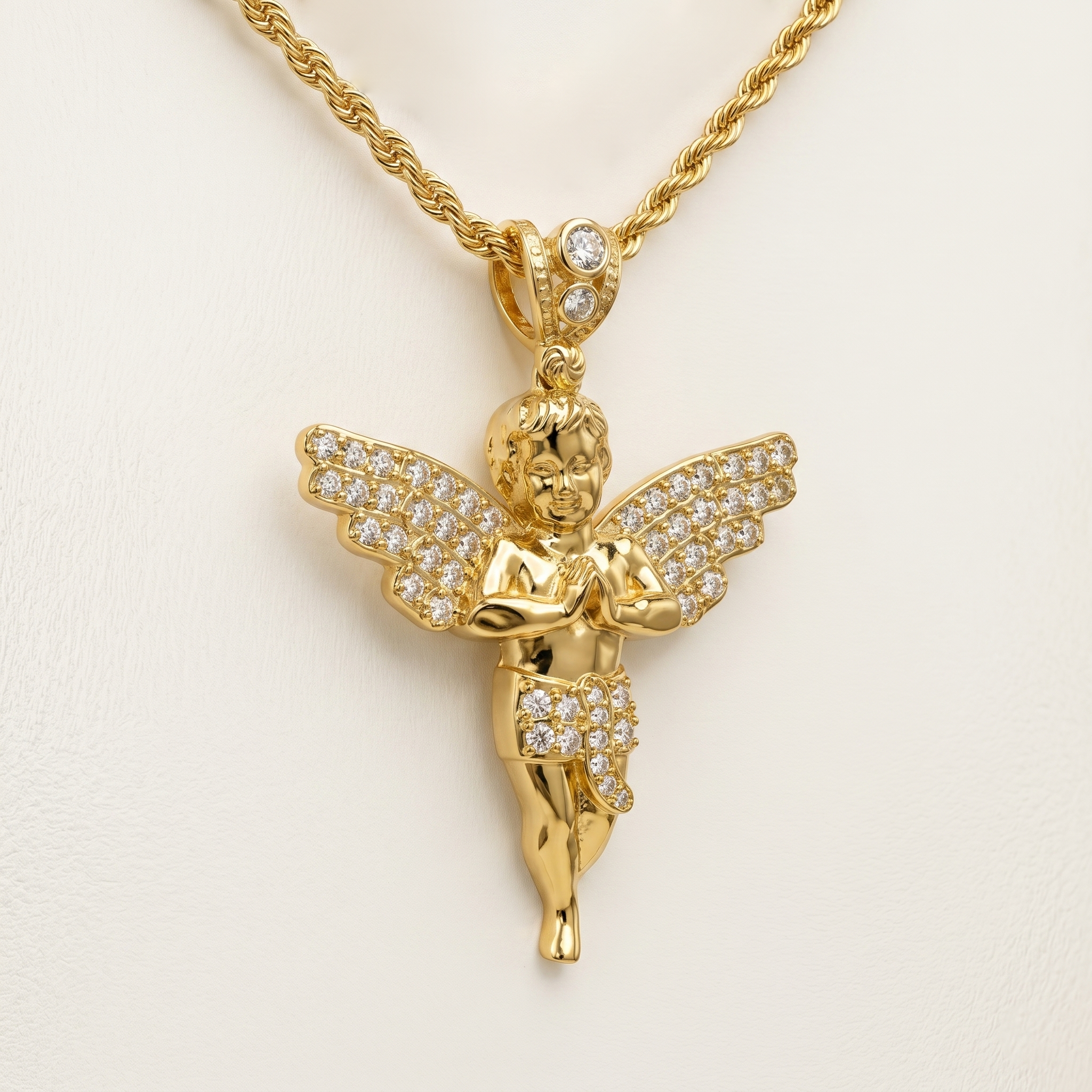 10K Yellow Gold Angel Pendant, CZ Angel Necklace, Guardian Angel Charm, Religious Gold Pendant, Cherub Pendant, Faith Jewelry Gift