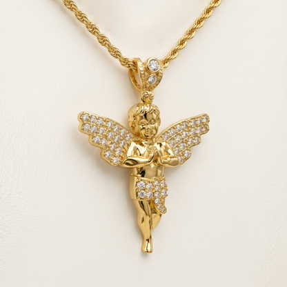 10K Yellow Gold Angel Pendant, CZ Angel Necklace, Guardian Angel Charm, Religious Gold Pendant, Cherub Pendant, Faith Jewelry Gift