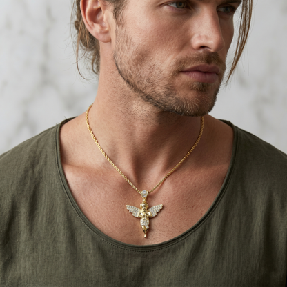 10K Yellow Gold Angel Pendant, CZ Angel Necklace, Guardian Angel Charm, Religious Gold Pendant, Cherub Pendant, Faith Jewelry Gift
