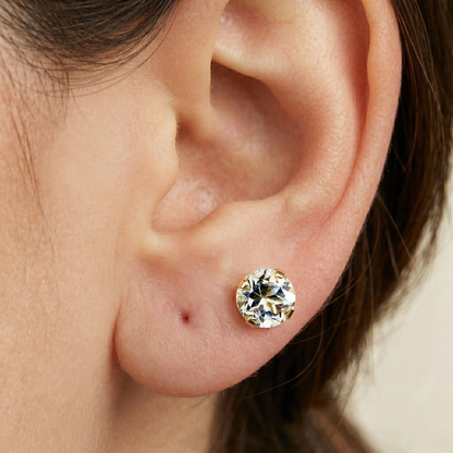 10K Yellow Gold White Topaz Stud Earrings, Handmade Gemstone 5x5mm Bridal Earrings