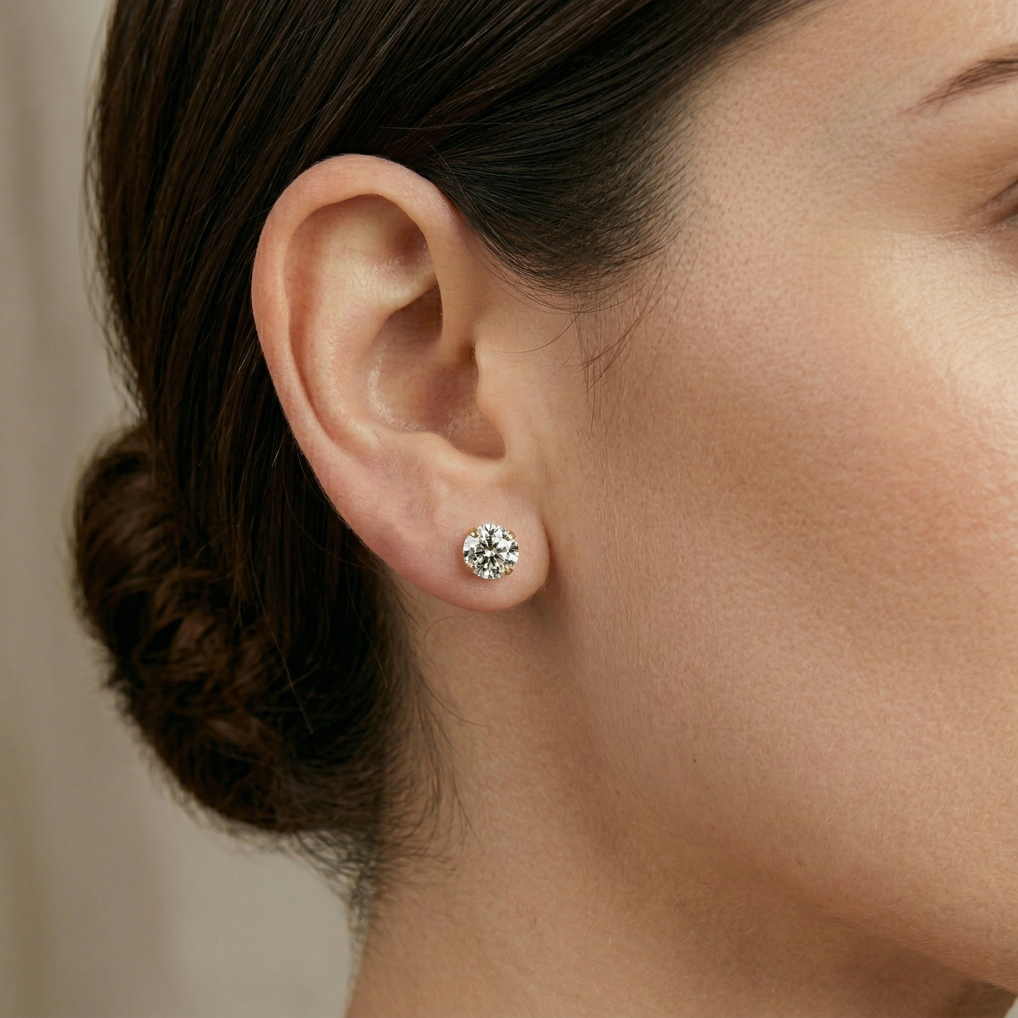 10K Yellow Gold White Topaz Stud Earrings, Handmade Gemstone 5x5mm Bridal Earrings