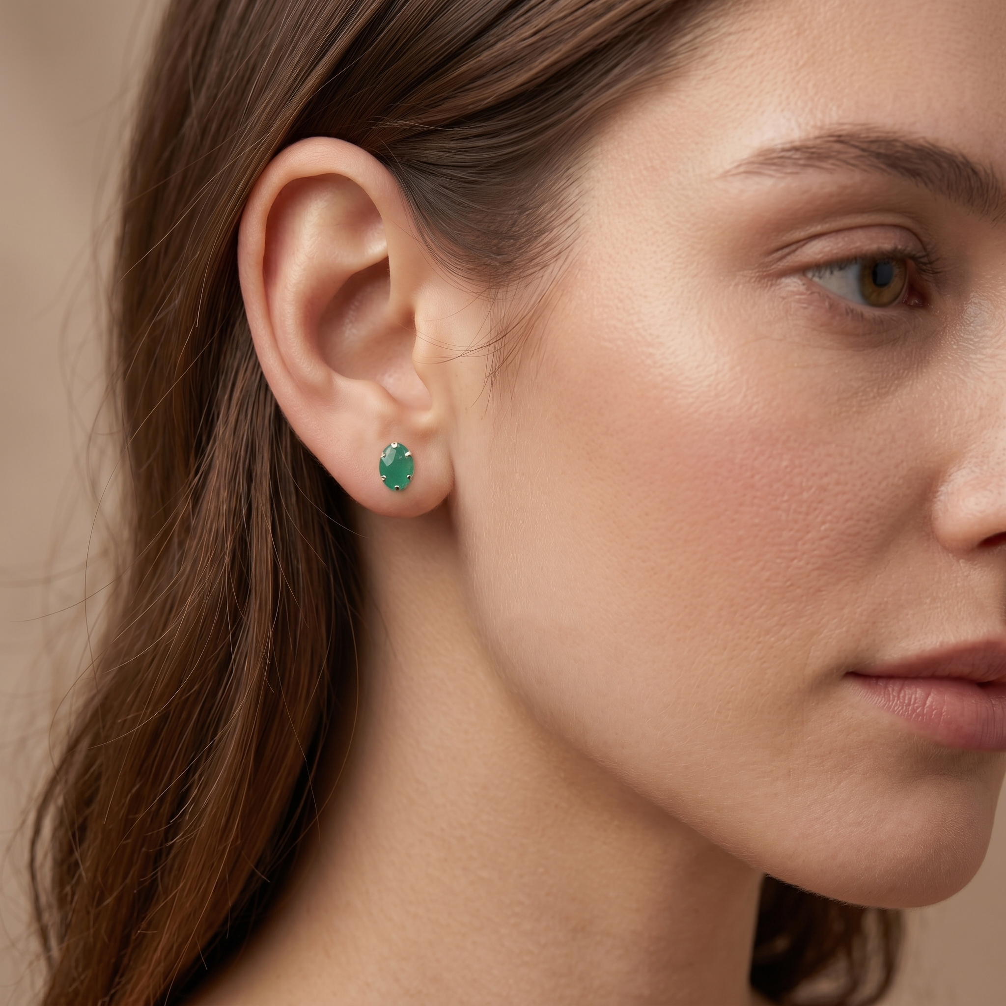 10K Yellow Gold Natural Emerald 7x5mm Stud Earrings