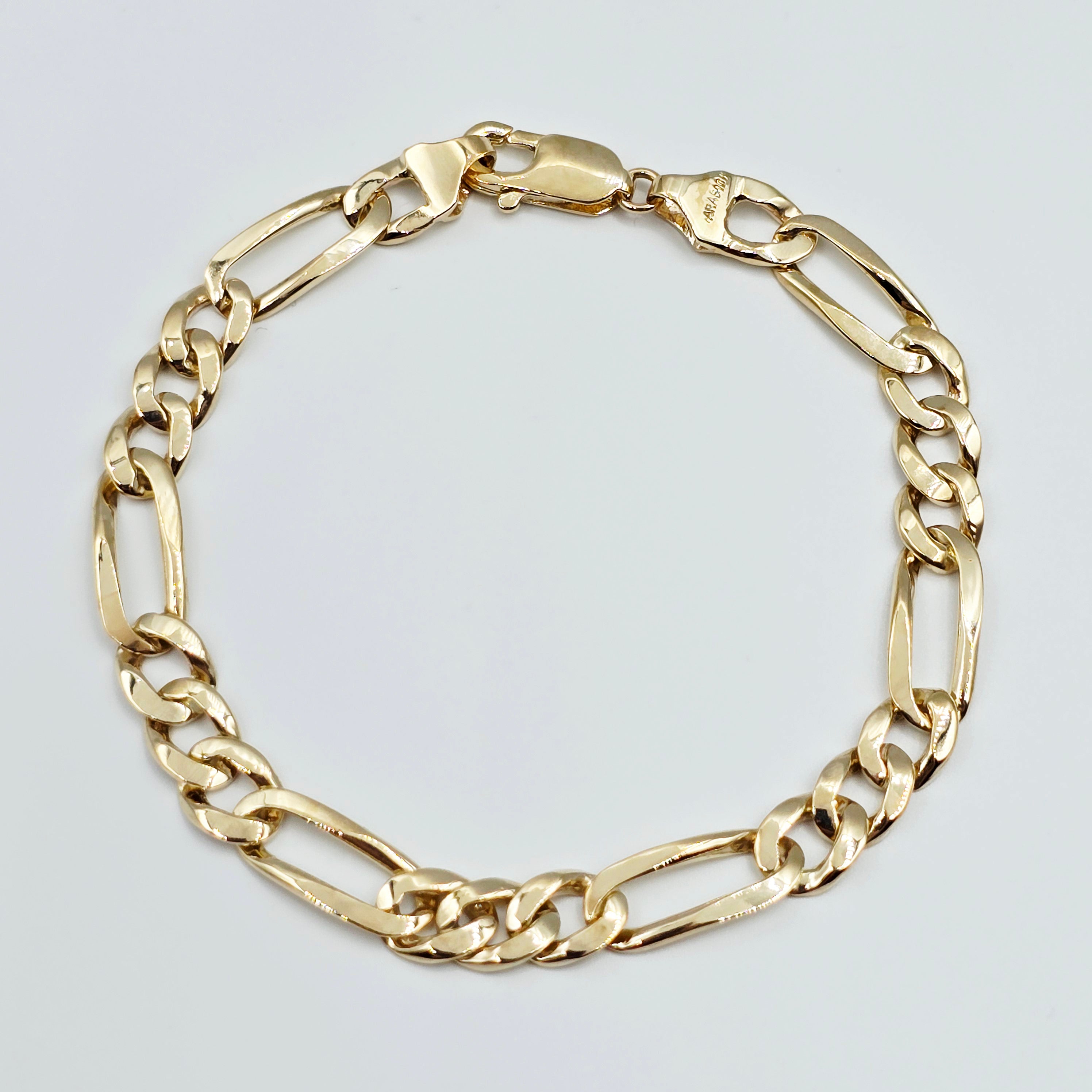 10K Yellow Gold Figaro Bracelet, 7mm, 8.5 inches