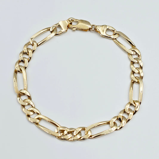 10K Yellow Gold Figaro Bracelet, 7mm, 8.5 inches