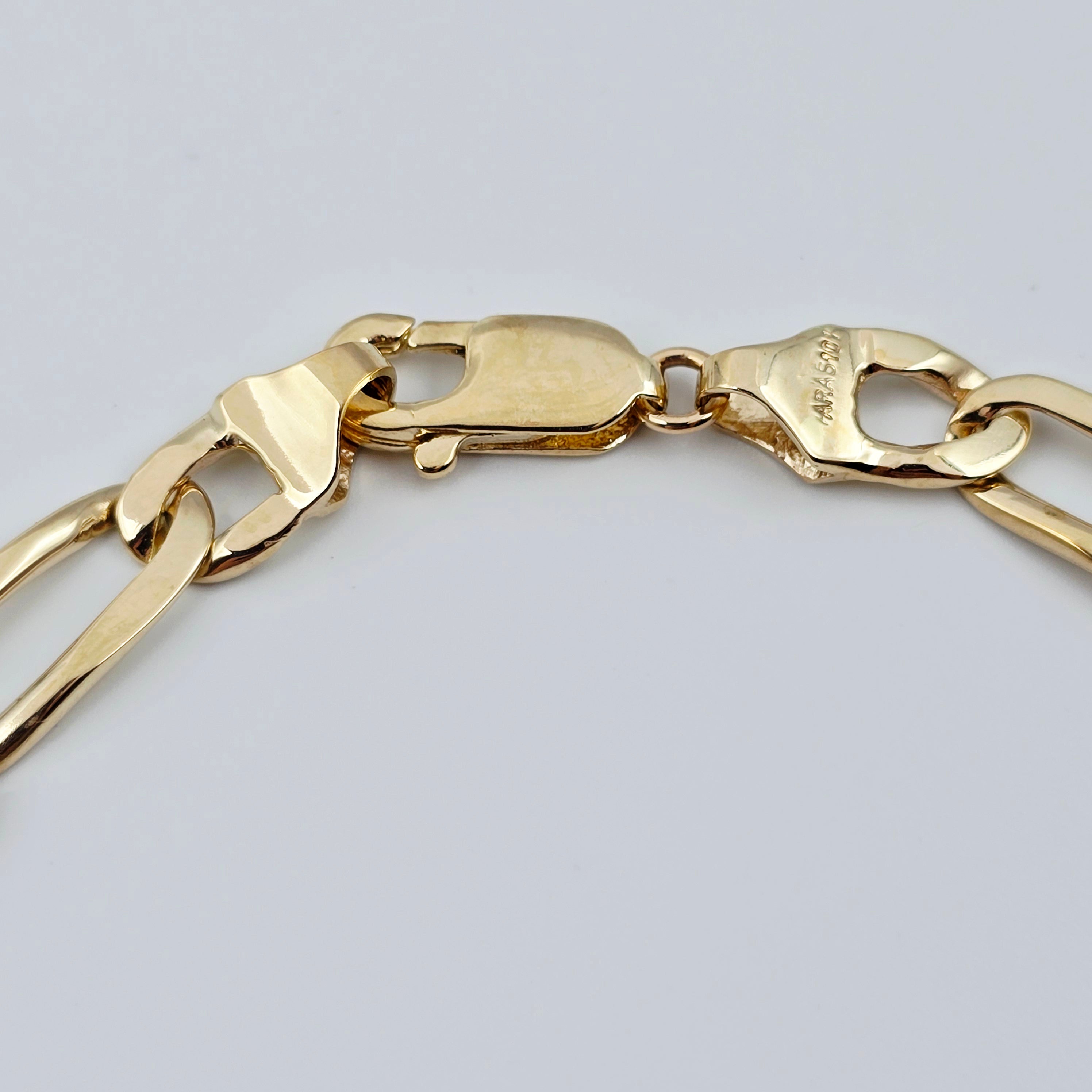10K Yellow Gold Figaro Bracelet, 7mm, 8.5 inches