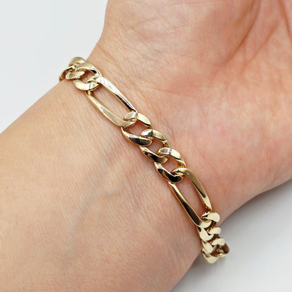 10K Yellow Gold Figaro Bracelet, 7mm, 8.5 inches