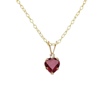 Gold Ruby Pendant Necklace, 10K Yellow Gold Heart Shape Genuine Ruby 6x6mm with White Topaz Pendant, July Birthstone