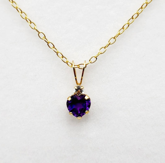 10K Yellow Gold Genuine Amethyst 5x5mm With White Sapphire Pendant