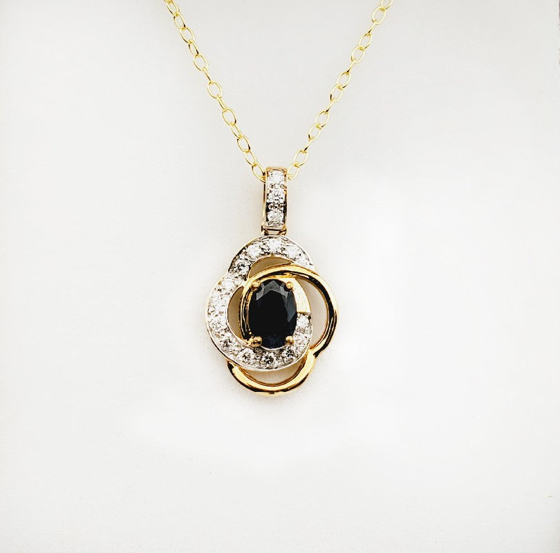 10K Yellow Gold Natural Blue Sapphire (0.57ct) and Diamond (0.07ct) Pendant