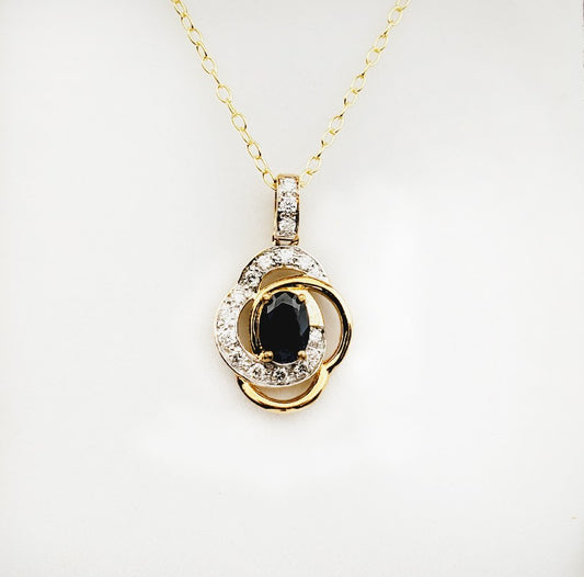 10K Yellow Gold Natural Blue Sapphire (0.57ct) and Diamond (0.07ct) Pendant